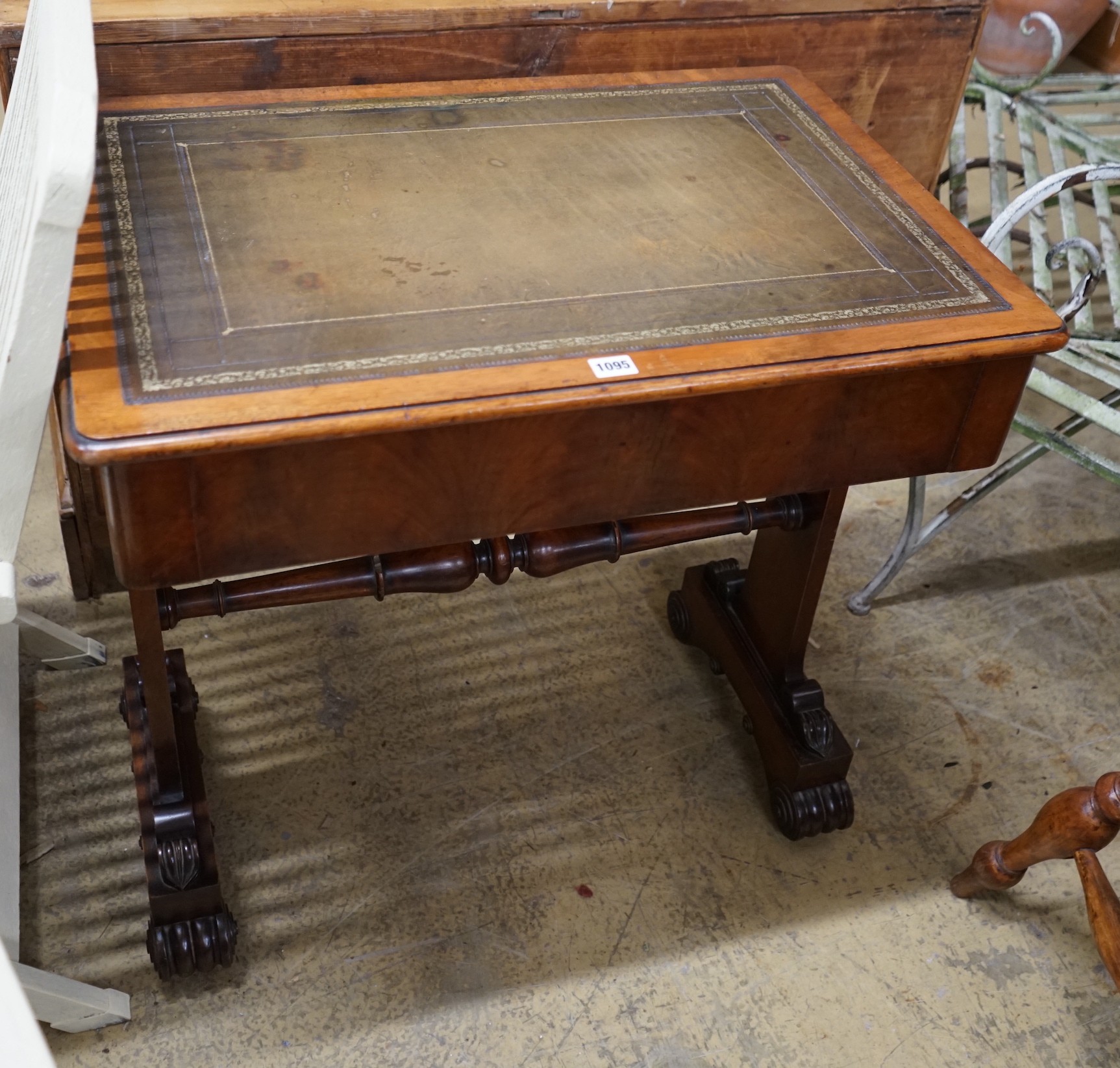A William IV rectangular mahogany writing table with two side drawers, length 76cm, depth 52cm, height 76cm